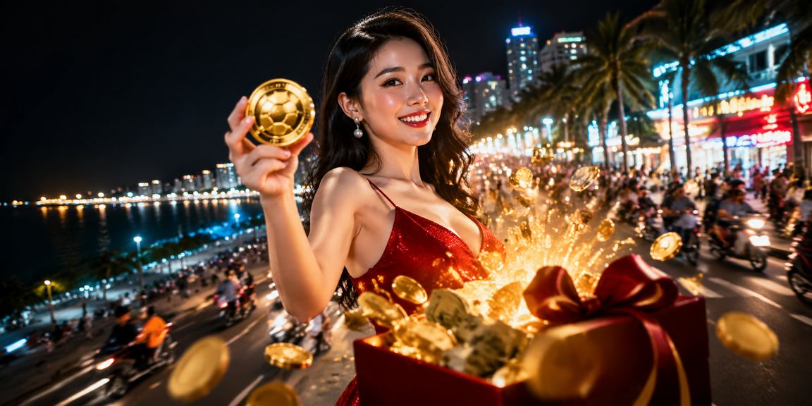 Quang cảnh đêm tại Quy Nhơn với ánh đèn neon rực rỡ, người hâm mộ theo dõi kết quả thể thao
