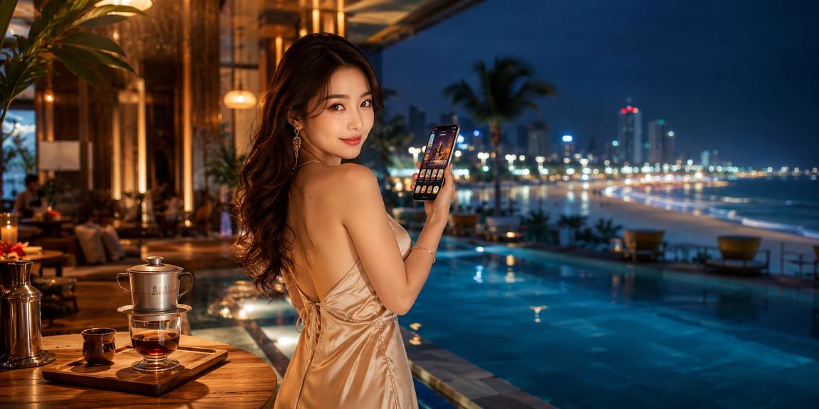 Người dùng tại Vũng Tàu kiểm tra ứng dụng 793 và thực hiện nạp tiền qua điện thoại bên ly cà phê